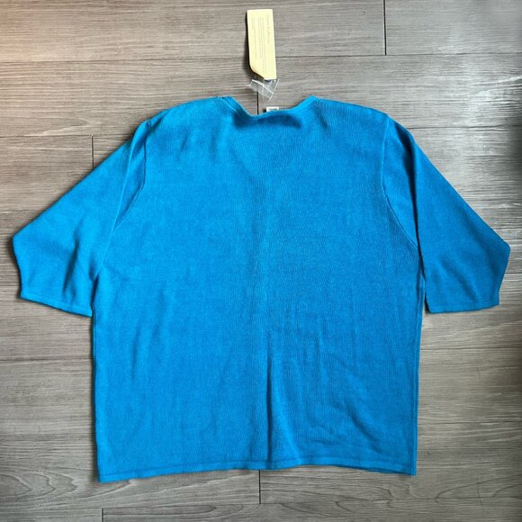 Vintage NWT Cerulean Blue Knit Short Sleeve Paisley Embroidered Cardigan Size 2X - Picture 5 of 5